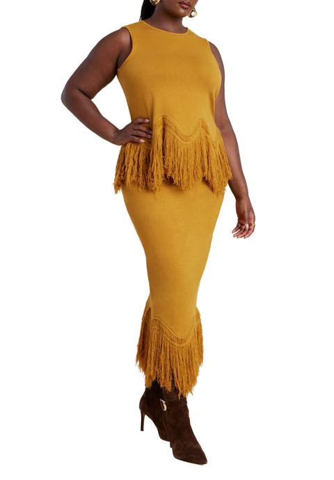 Fringe Hem Sweater Skirt (Plus Available)