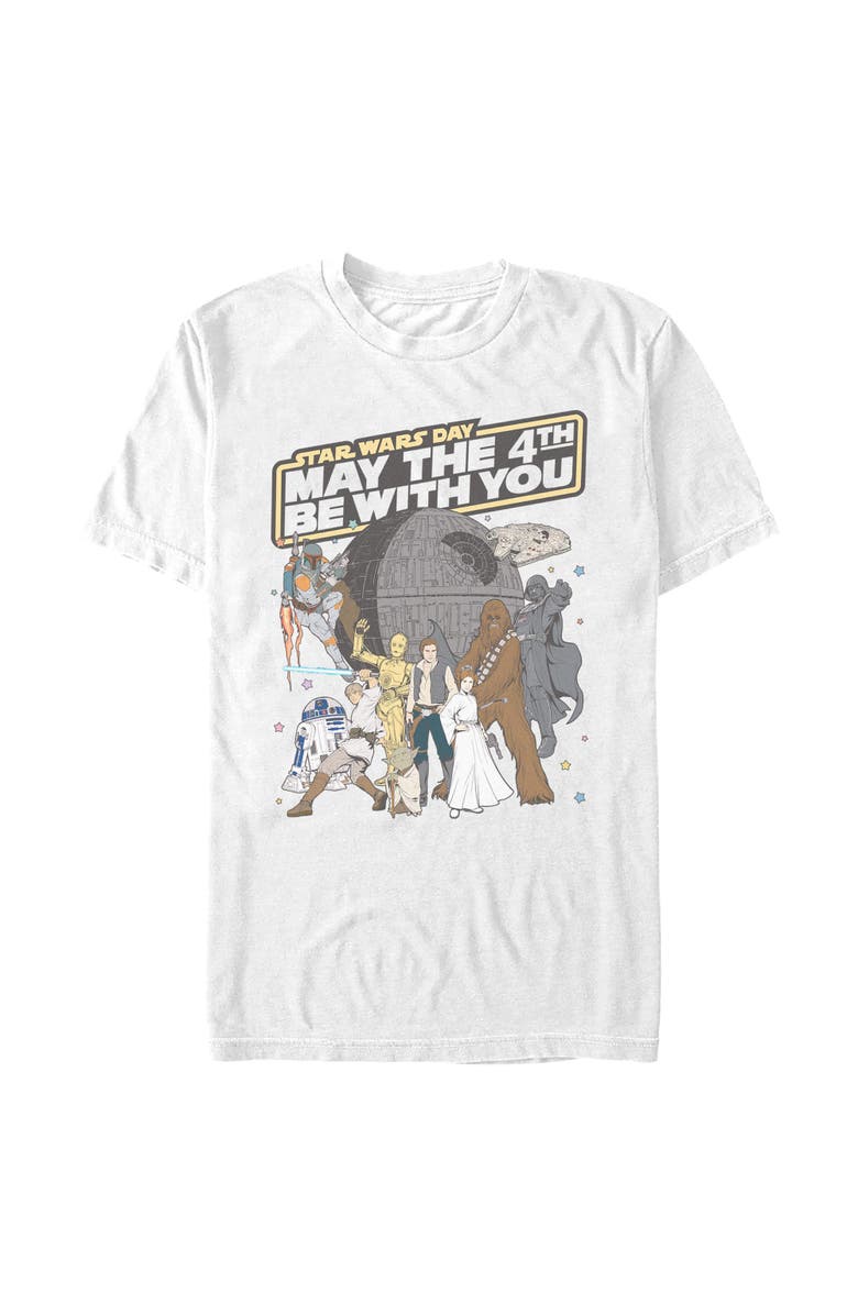 Star Wars Men's Star Wars Main Cast Fourth Day  Graphic T-Shirt, Main, color, White