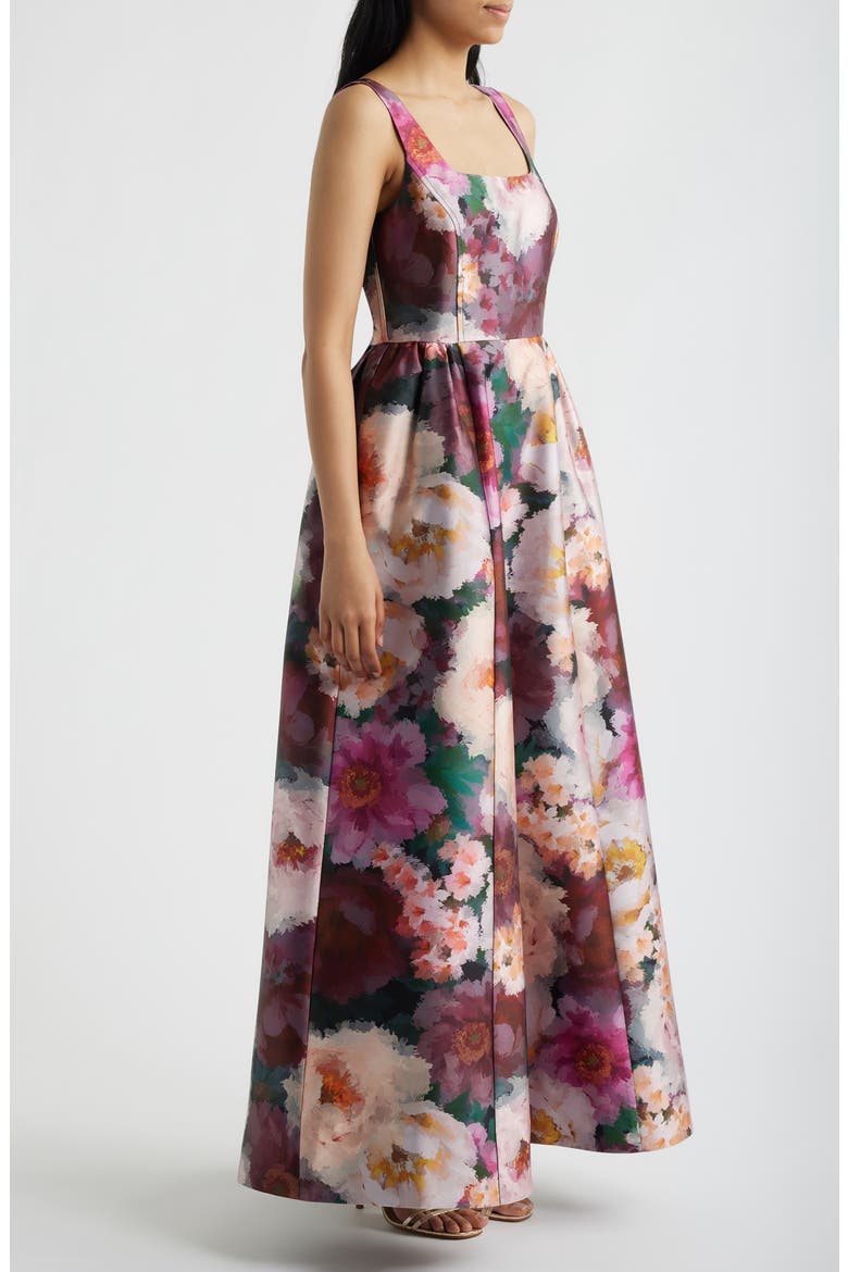 Floral Print Mikado Gown, Alternate, color, PINK/ WINE MULTI