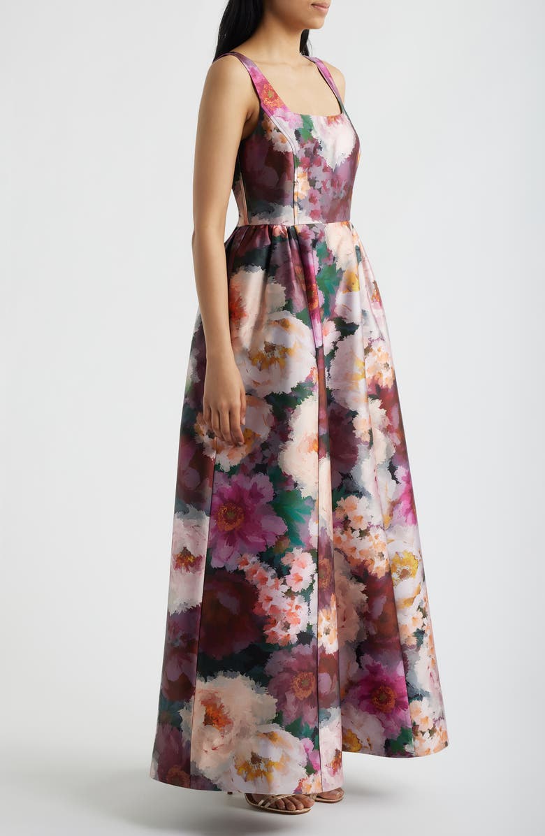 Julia Jordan Floral Print Mikado Gown, Alternate, color, Pink/ Wine Multi