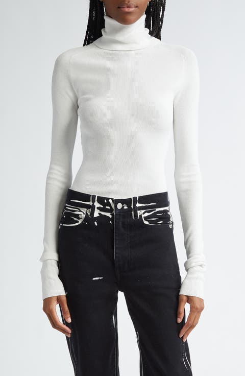 Fox Longline Logo Rib Turtleneck Top
