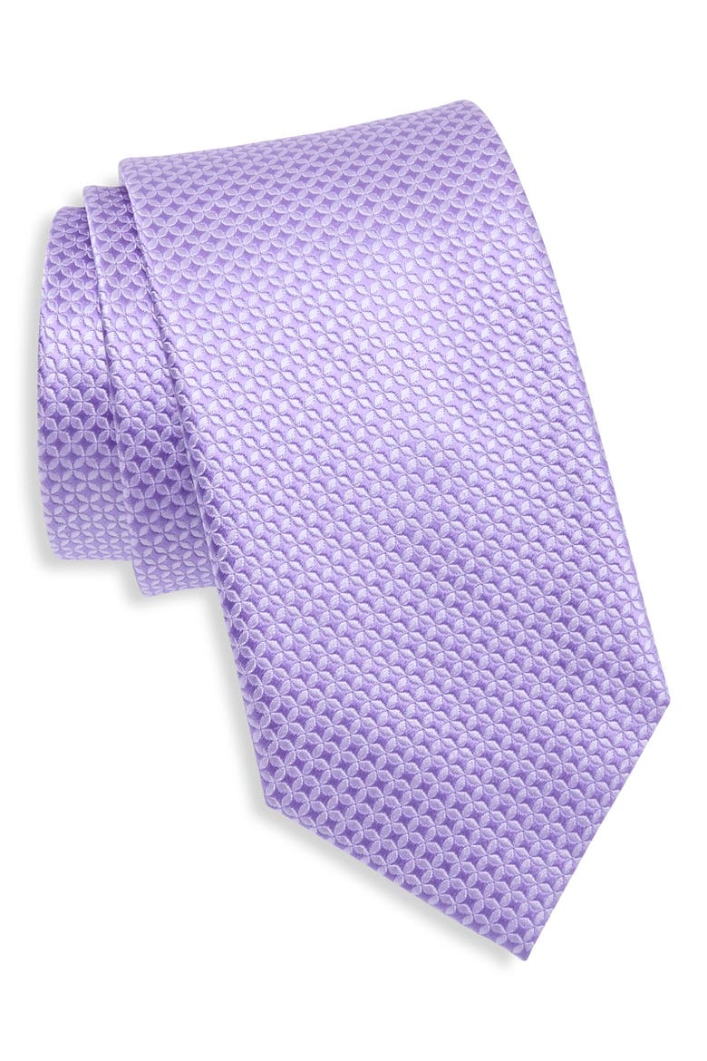 Neat Print Silk Tie, Main, color, LAVENDER