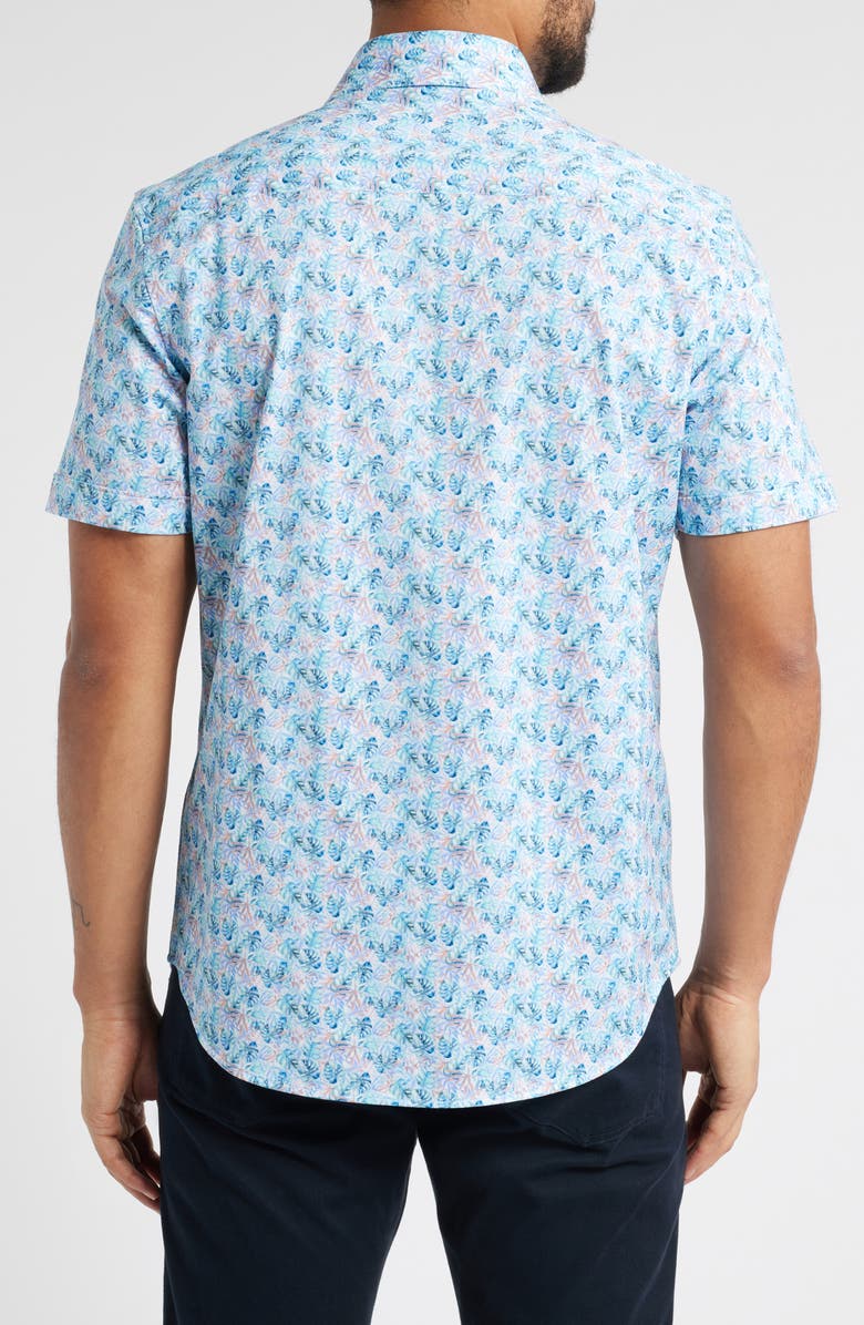 Bugatchi Miles OoohCotton<sup>®</sup> Solid Short Sleeve Button-Up Shirt, Alternate, color, Turquoise