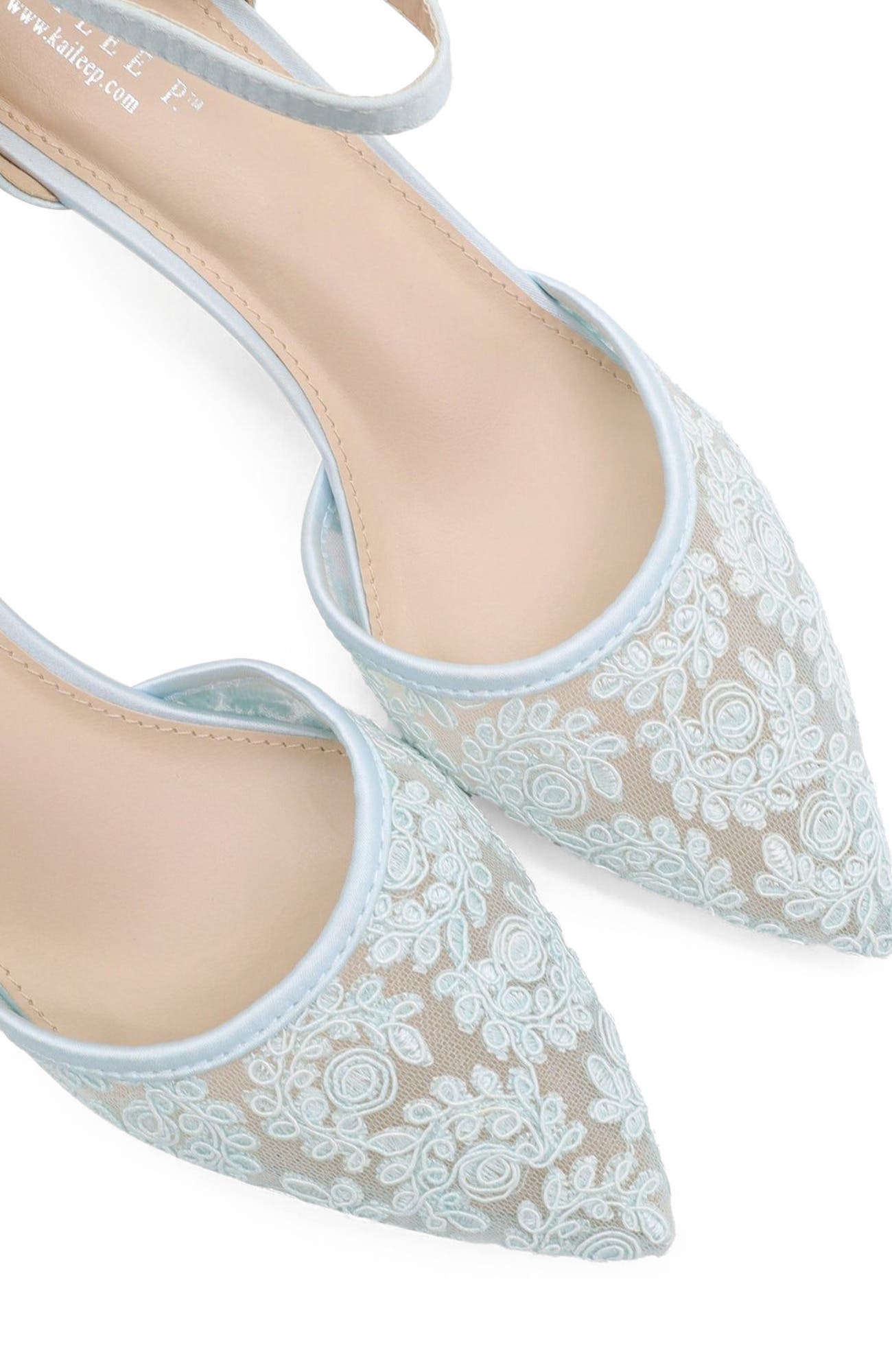 Claudia Crochet Lace Wedding Kitten Heel, Alternate, color, Light Blue