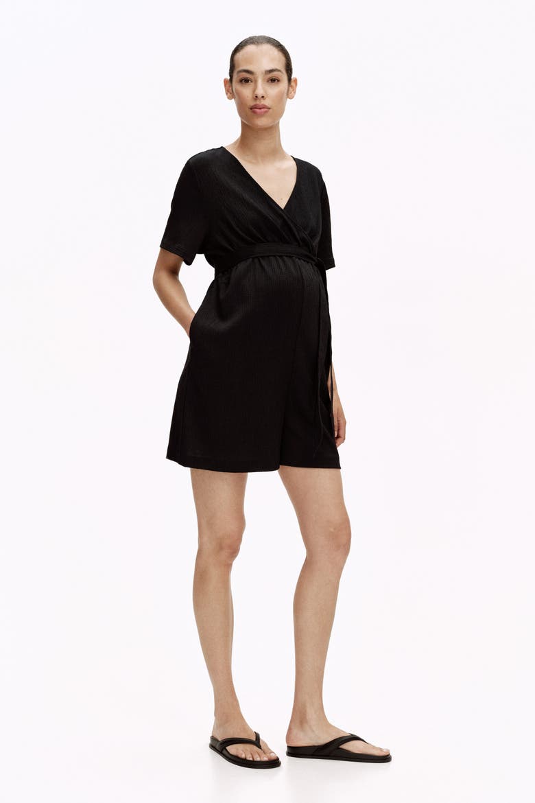 Mama Crinkled Jersey Playsuit, Main, color, Black