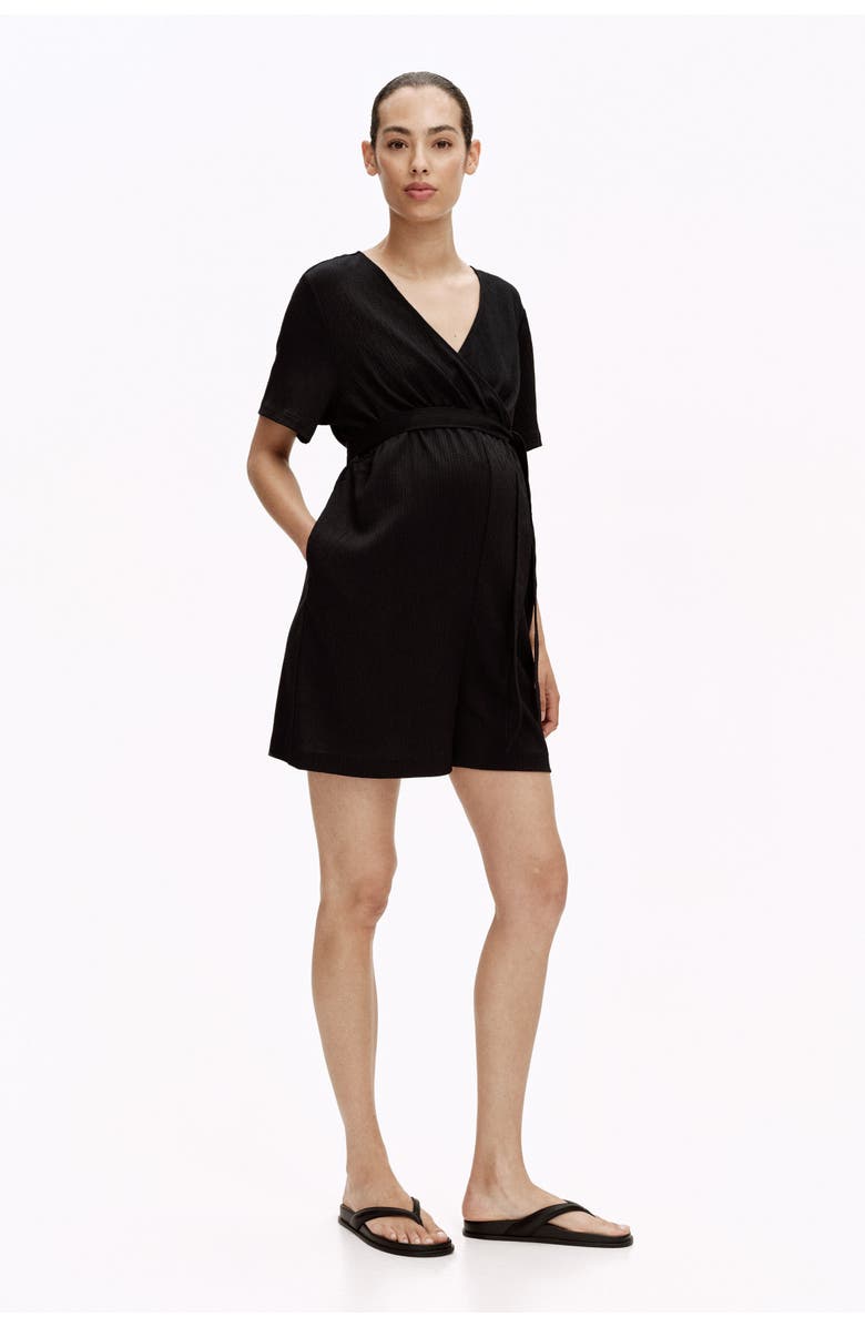 H&M Mama Crinkled Jersey Playsuit, Main, color, Black