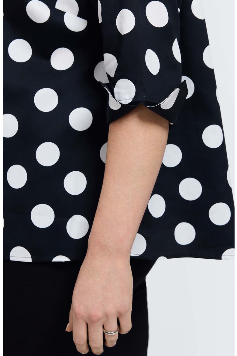 Agnes Dot Print Three-Quarter Sleeve Popover Top, Alternate, color, BLACK/ WHITE