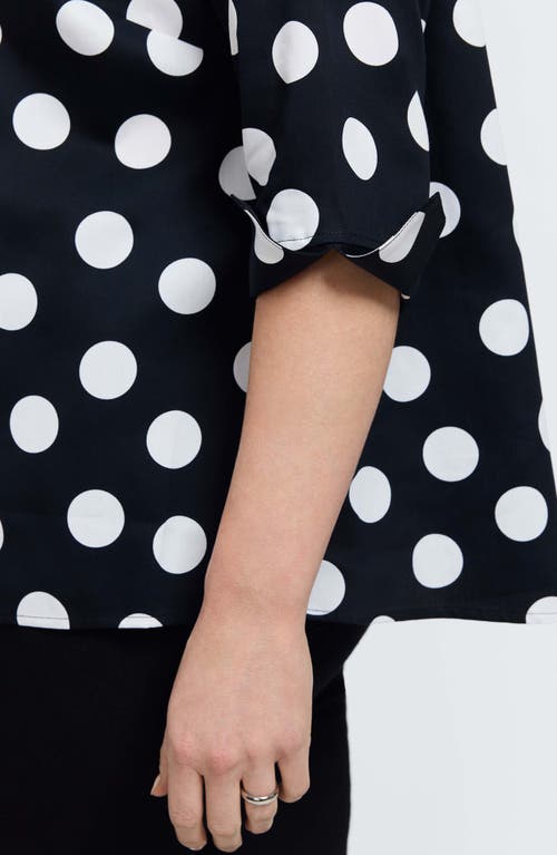 Foxcroft Agnes Dot Print Three-quarter Sleeve Popover Top In Blue