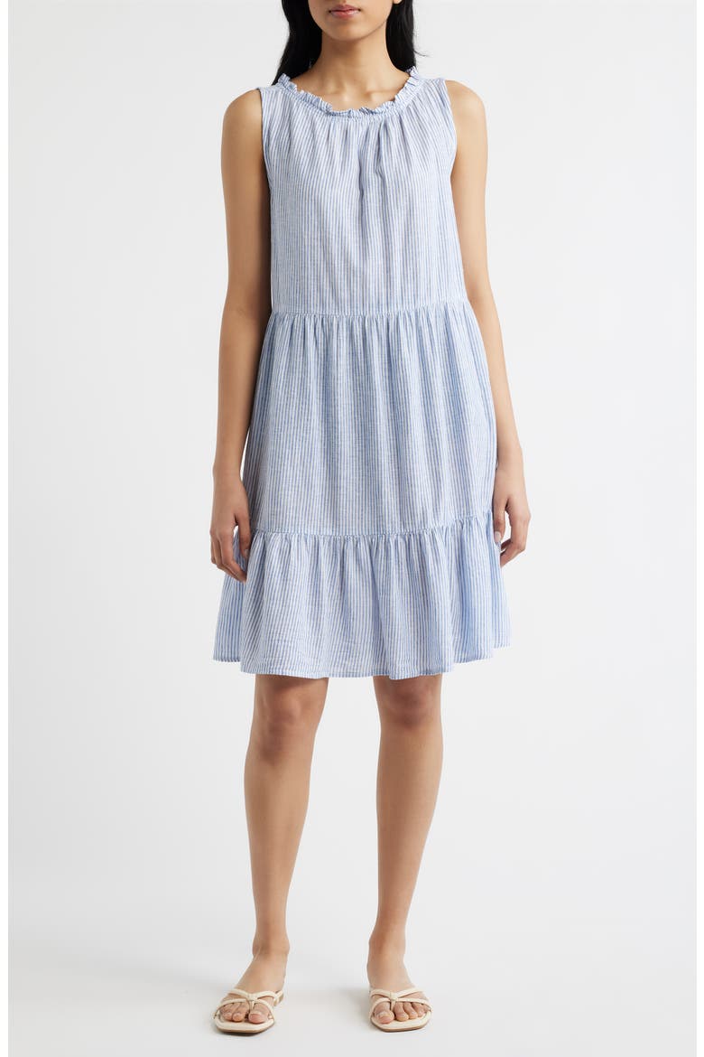 Saison Sleeveless Tiered Linen & Cotton Dress, Main, color, BLUEBERRY CHEESECAKE