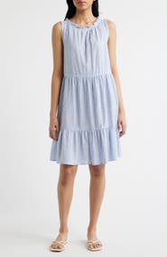 beachlunchlounge Saison Sleeveless Tiered Linen & Cotton Dress