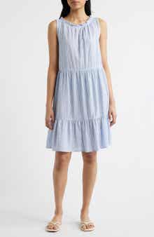beachlunchlounge Saison Sleeveless Tiered Linen & Cotton Dress
