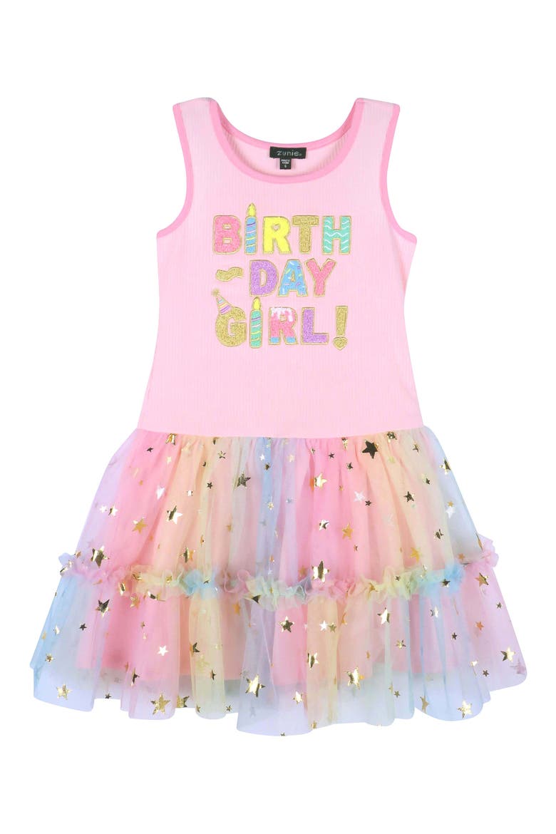 Kids' Birthday Girl Ombré Mesh Dress, Main, color, PINK MULTI