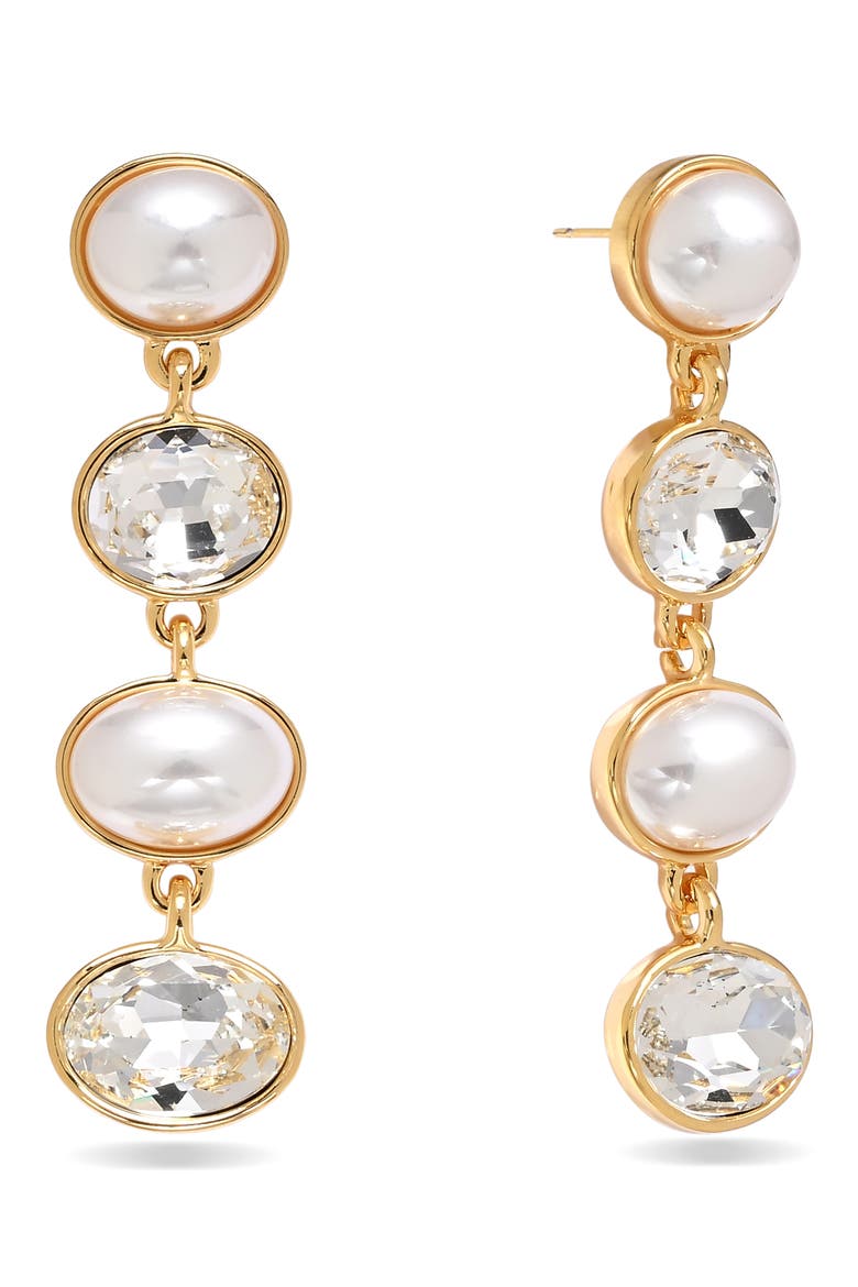 Soleil Clair Imitation Pearl & Crystal Drop Earrings, Main, color, GOLD