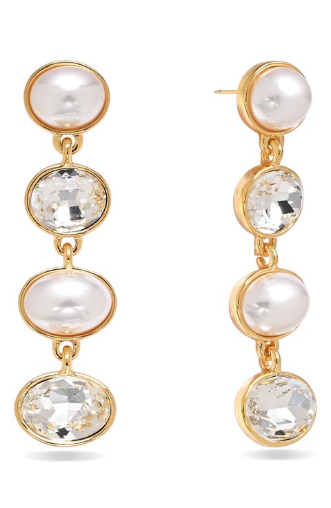 Soleil Clair Imitation Pearl & Crystal Drop Earrings
