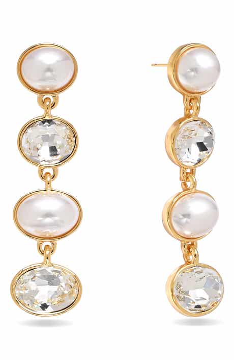 Soleil Clair Imitation Pearl & Crystal Drop Earrings