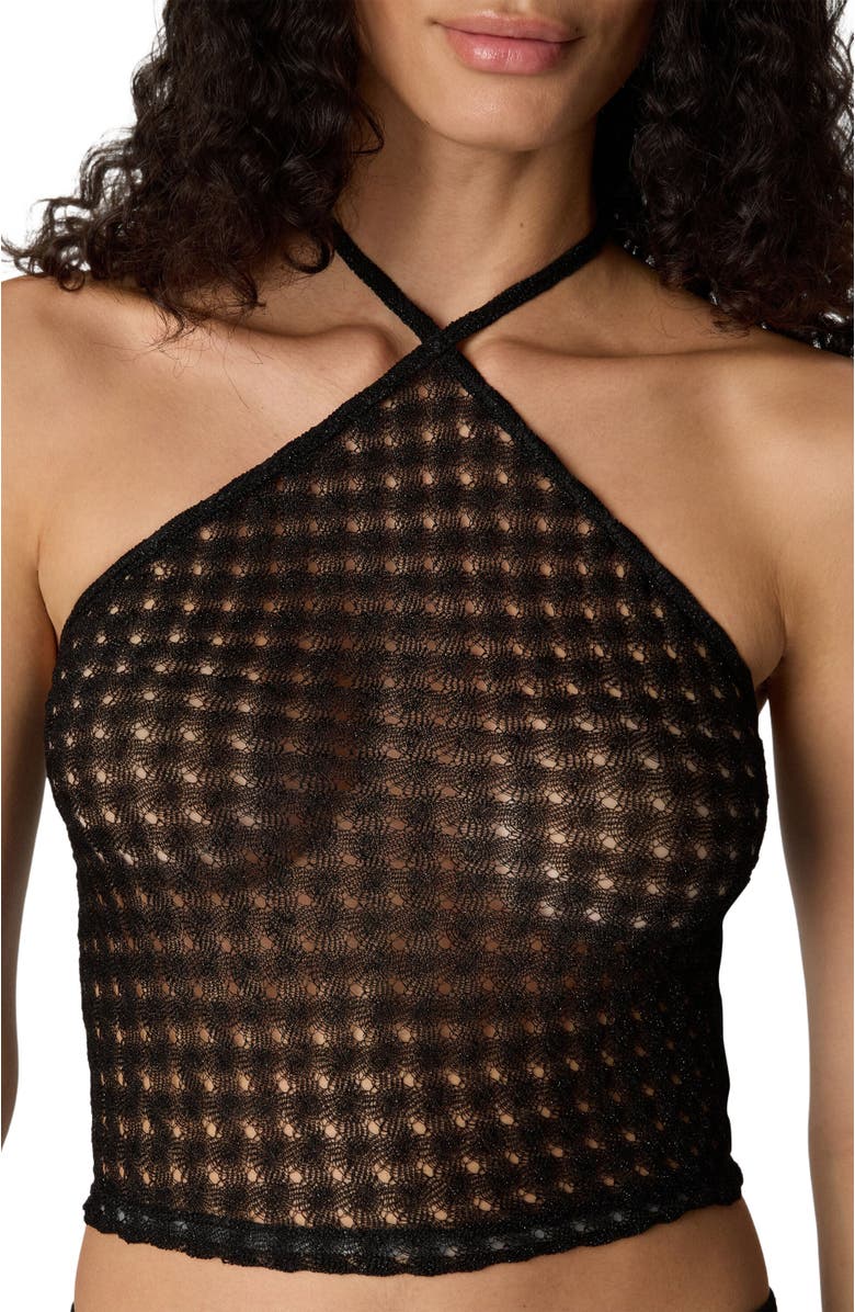 Missoni Top In Lamé Viscose With Raschel Workmanship And Halter Neckline, Alternate, color, Black