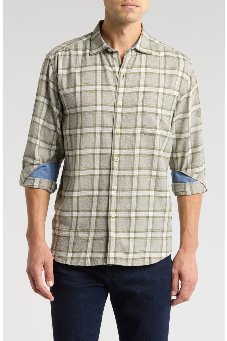Beach Comber Plaid Twill Sport Shirt, Main, color, TEA LEAF