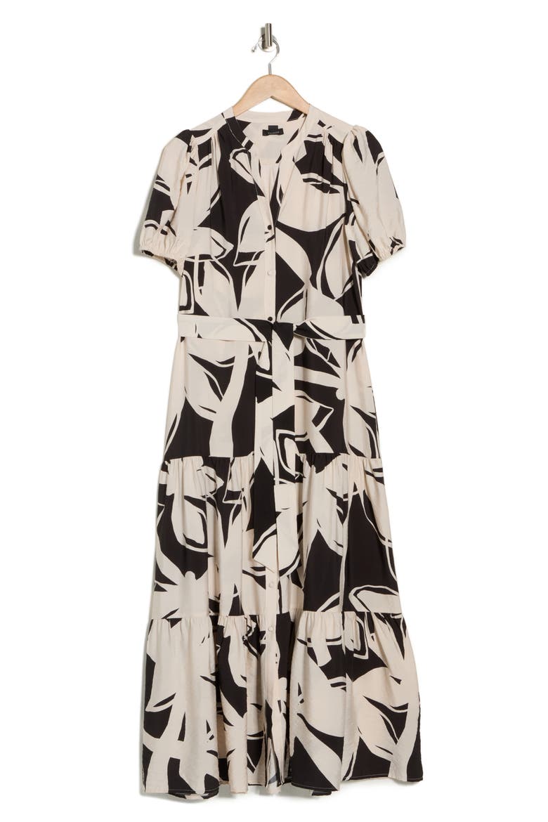 Print Belted Maxi Dress, Alternate, color, RICH BLACK 060