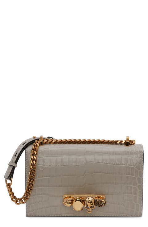Alexander McQueen Jewelled Knuckle Croc Embossed Leather Crossbody Bag