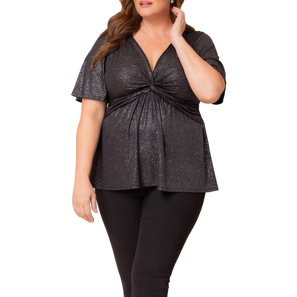 Kiyonna Galaxy Glitter Twist Front Top In Silver Starlight