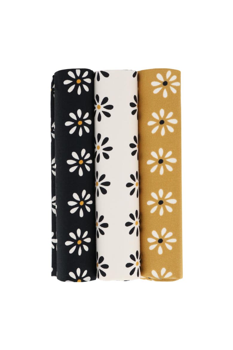 Mary's Rose Daisy Cotton Handkerchiefs, Main, color, Black, White, Gold
