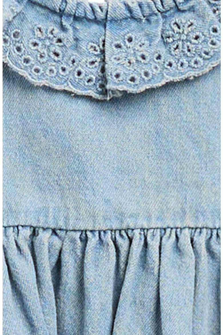 Sophie Eyelet Ruffle Organic Cotton Dress with Bloomers, Alternate, color, CHAMBRAY