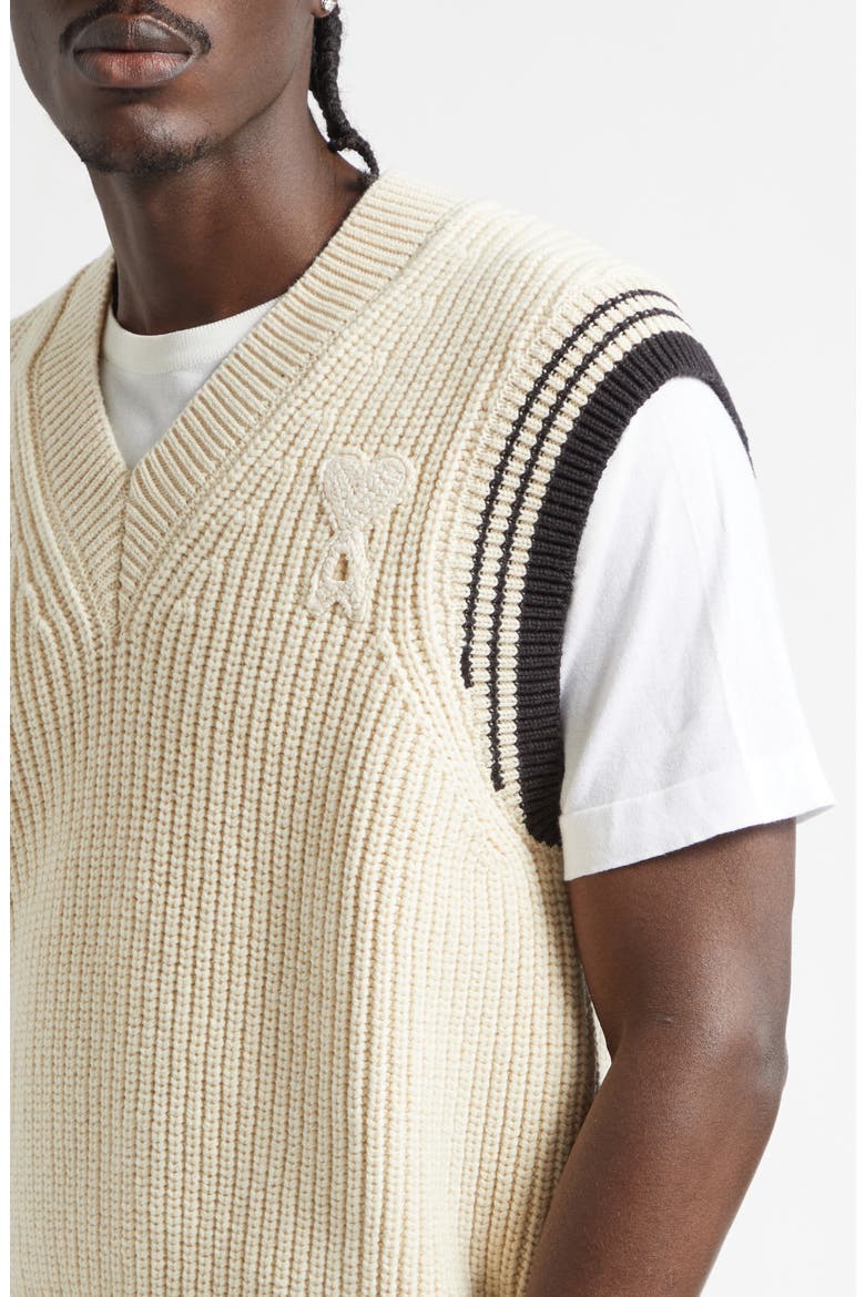 Ami de Coeur Rib Wool & Cotton V-Neck Sweater Vest, Alternate, color, BLANC CREME