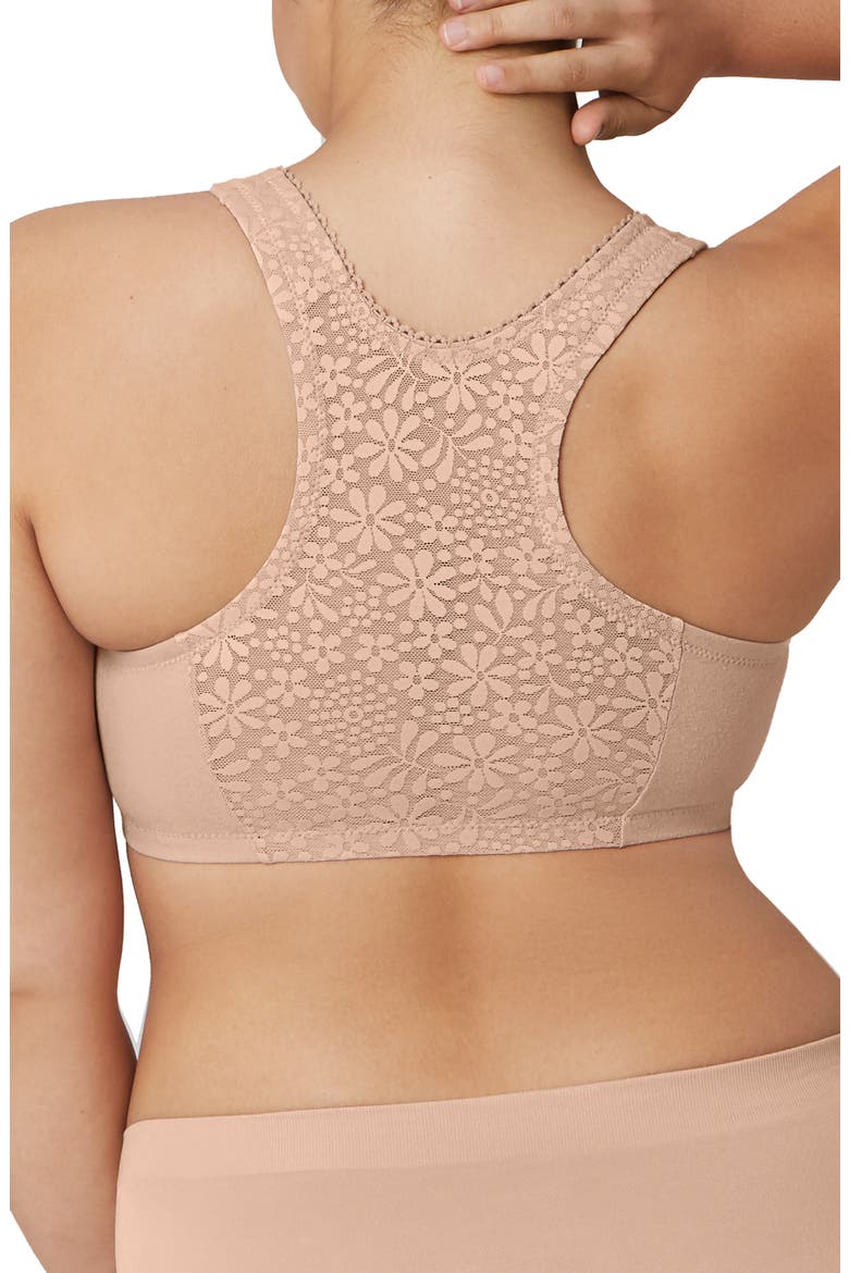 Front Close Cotton Blend T-Back Comfort Bra, Alternate, color, CAFE