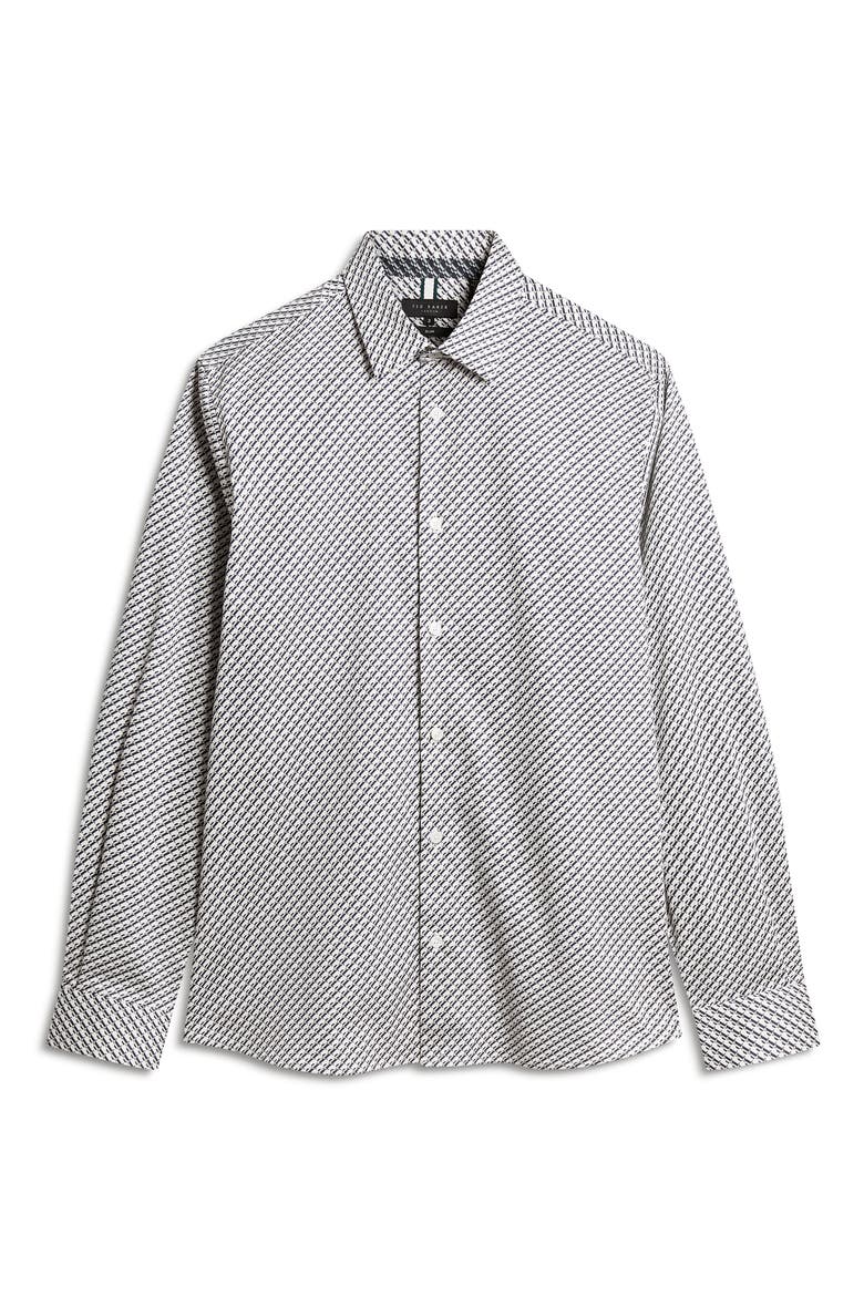 Grelish Slim Fit Geo Print Stretch Cotton Button-Up Shirt, Alternate, color, GREY