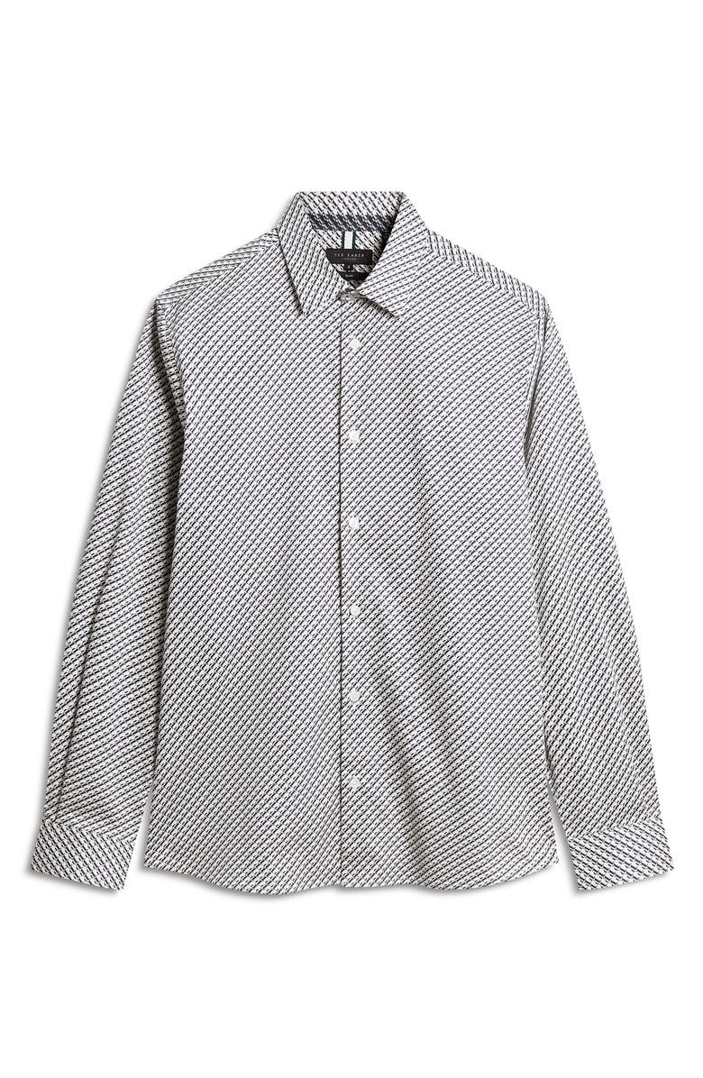 Ted Baker Grelish Slim Fit Geo Print Stretch Cotton Button-Up Shirt, Alternate, color, Grey