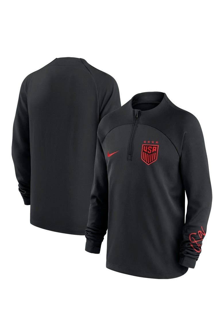 Youth Nike Black USWNT 2023 Academy Pro Drill Performance Raglan Quarter-Zip Top, Main, color, Black