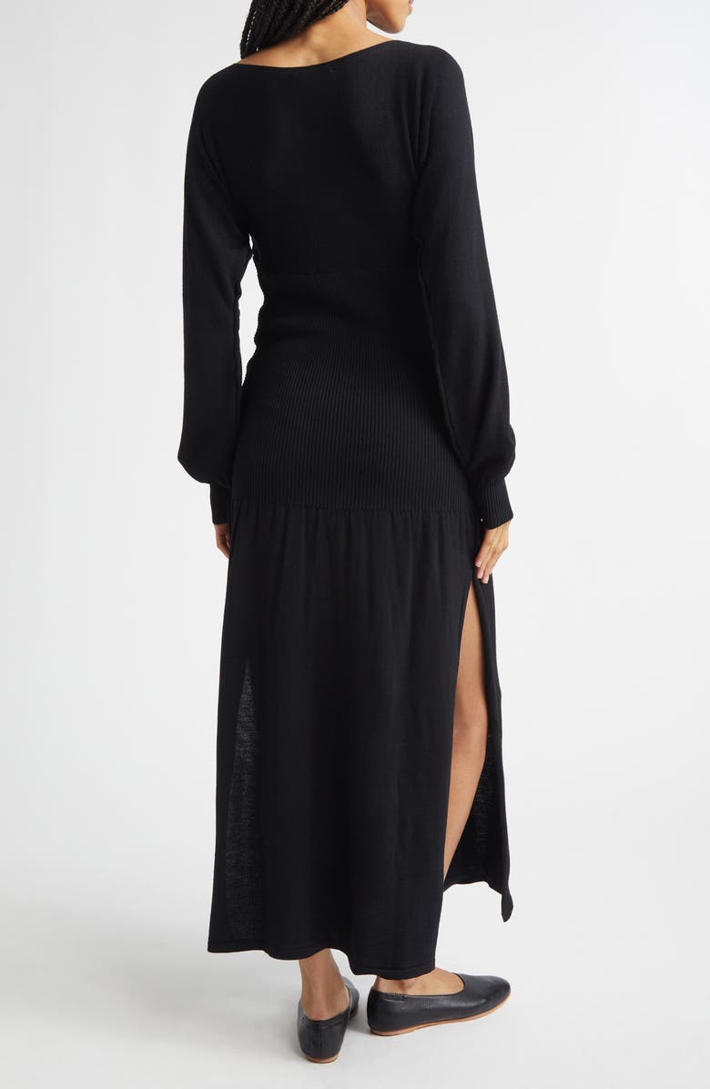 Paloma Wool Fa Cutout Long Sleeve Extrafine Merino Wool Sweater Dress, Alternate, color, Black