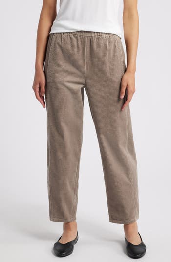 Eileen Fisher Linen Ankle Pleated Lantern Pant In Cocoa In Taupe