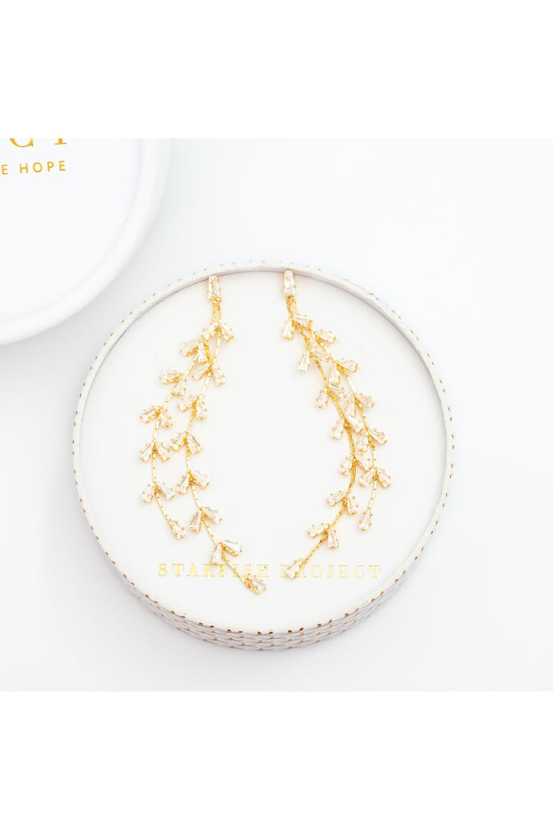 Graceful Willow Zircon and Gold Dangle Earrings, Alternate, color, Gold