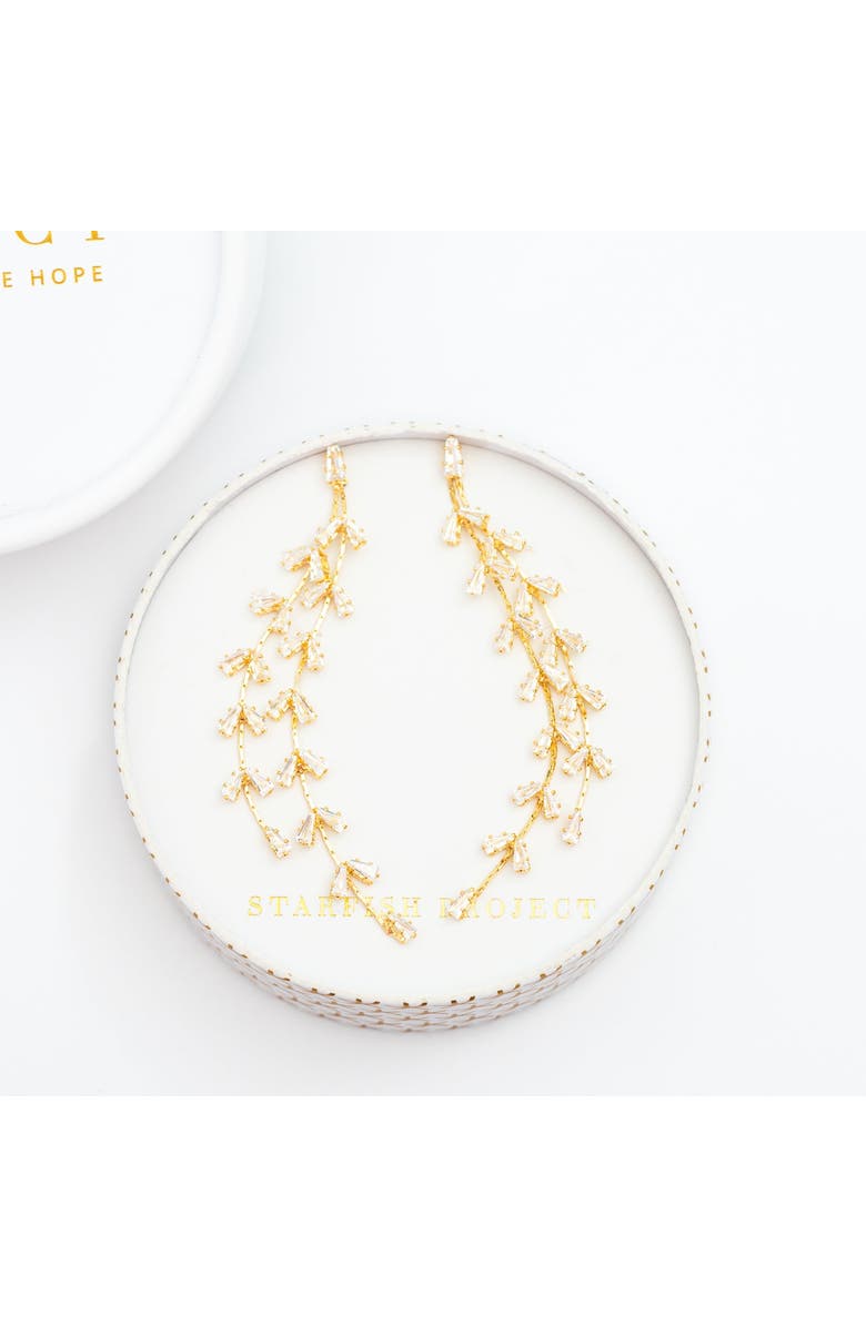 Starfish Project Graceful Willow Zircon and Gold Dangle Earrings, Alternate, color, Gold