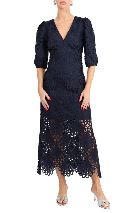 Kinsley Puff Sleeve Lace Midi Dress