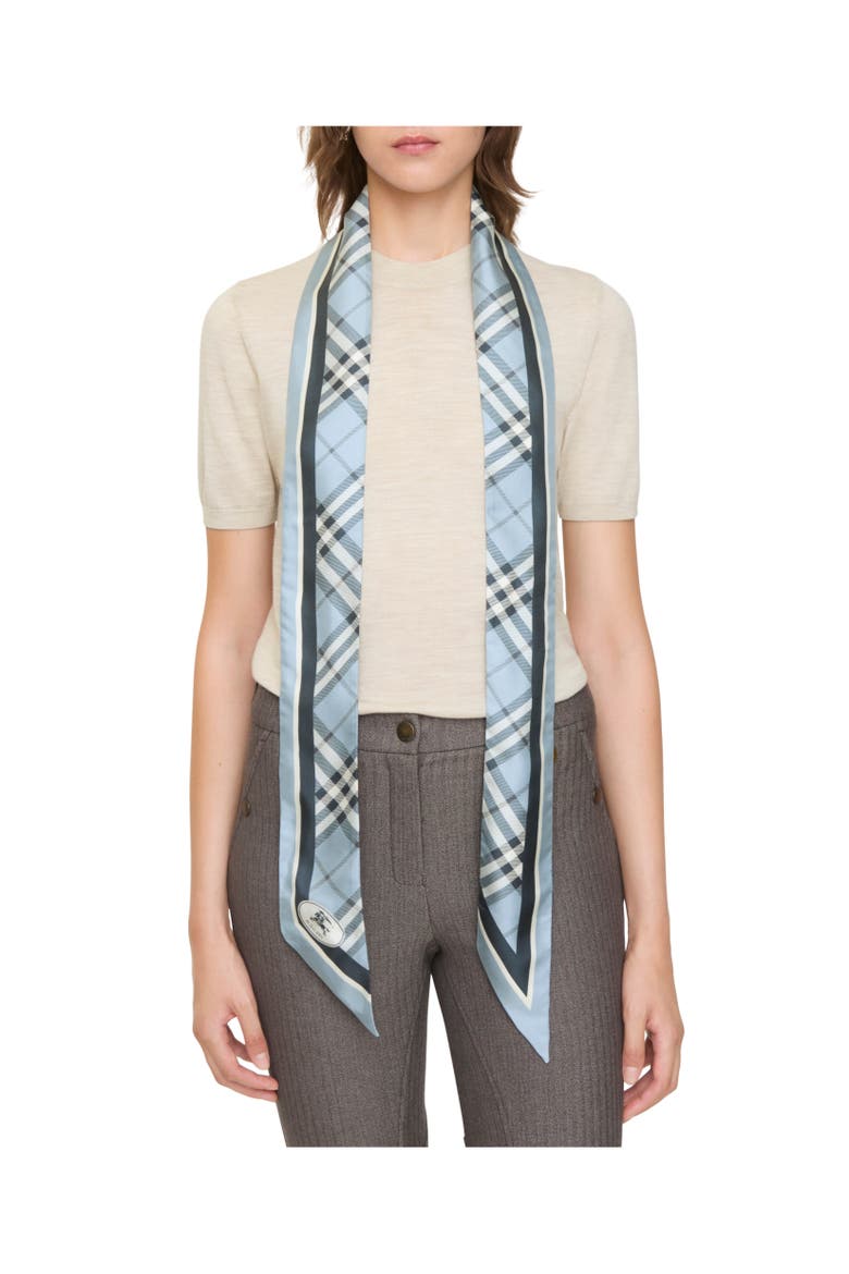 Skinny Check Silk Scarf, Alternate, color, Bank blue