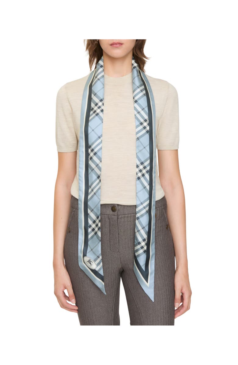 Burberry Skinny Check Silk Scarf, Alternate, color, Bank Blue