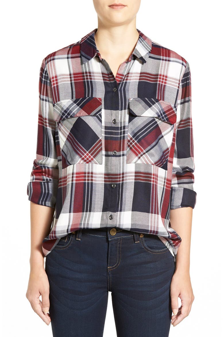'Nora' Plaid Cotton Shirt, Main, color, MARSALA