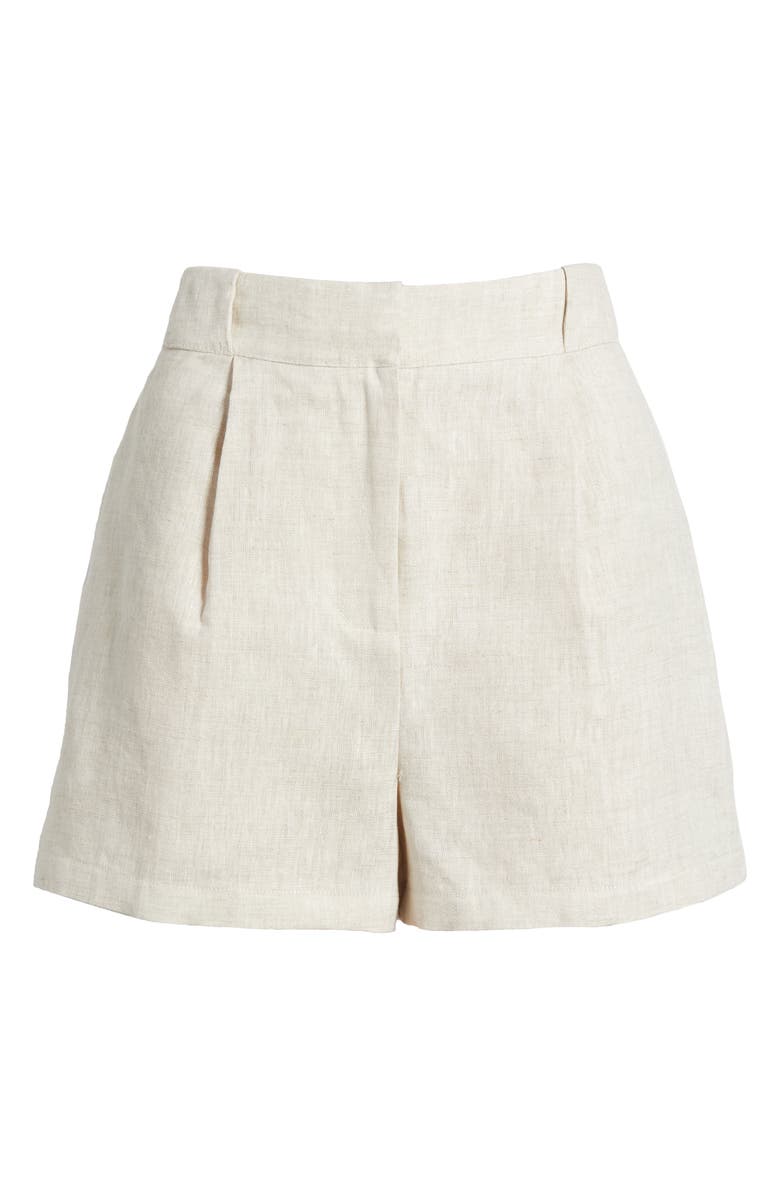 Milly Pleated Linen & Cotton Shorts, Alternate, color, Natural
