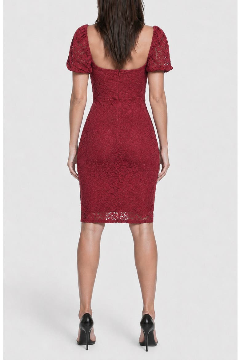 Puff Sleeve Lace Midi Dress, Alternate, color, BURGUNDY