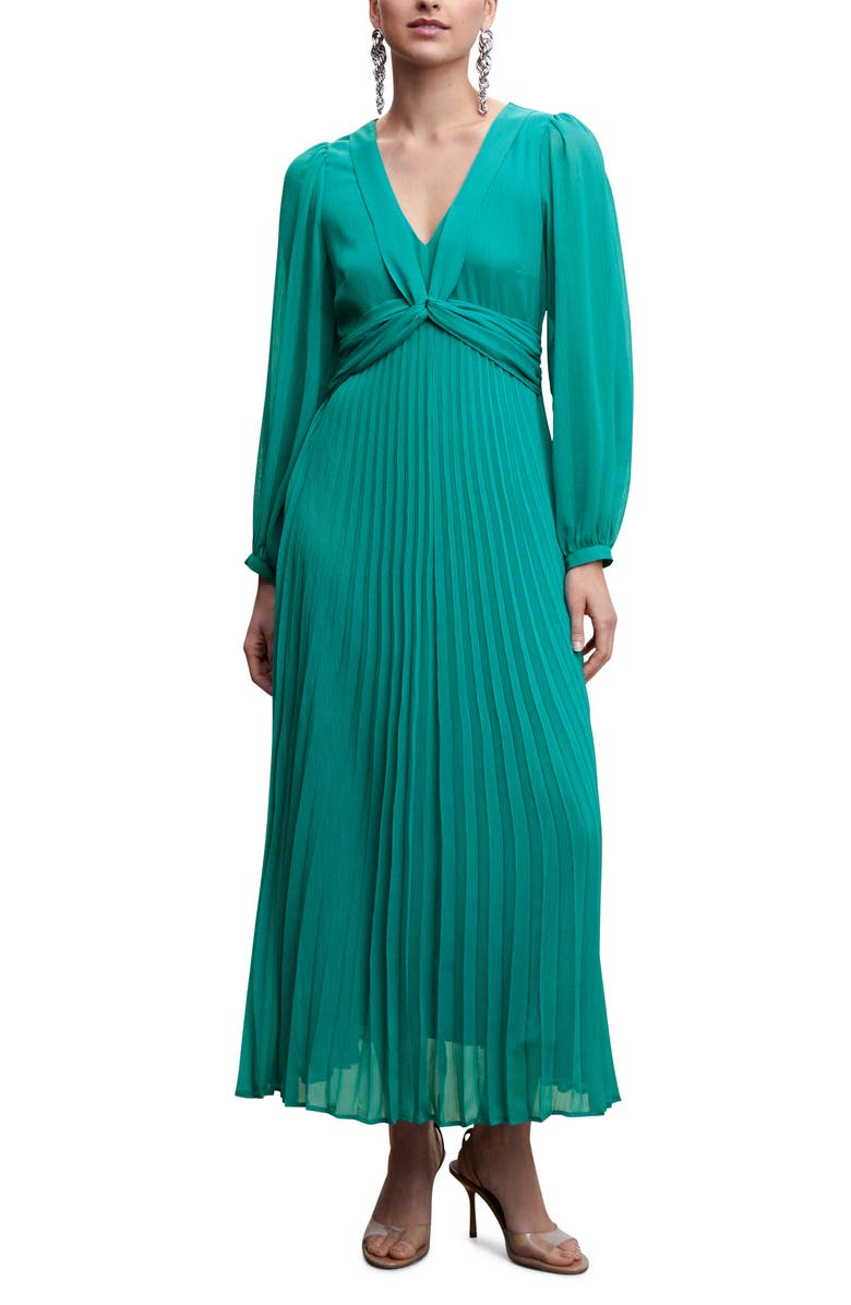 MANGO Pleated Long Sleeve Maxi Dress, Main, color, 