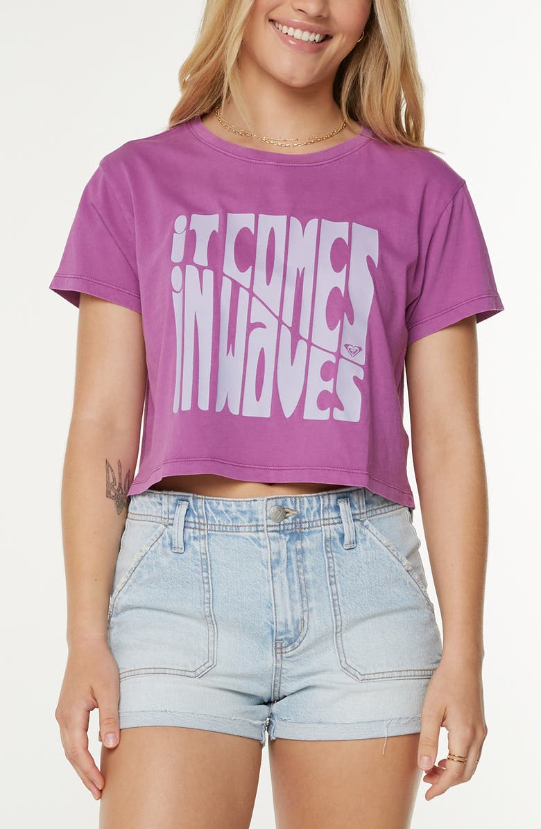 Roxy Comes in Waves Graphic Baby Tee, Main, color, Striking Purple Comes In Waves