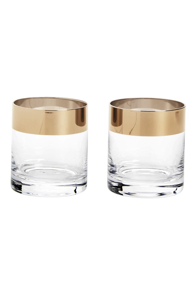 Irving Crystal Tumblers with Bronze Rim Set of 2, Main, color, BRONZE