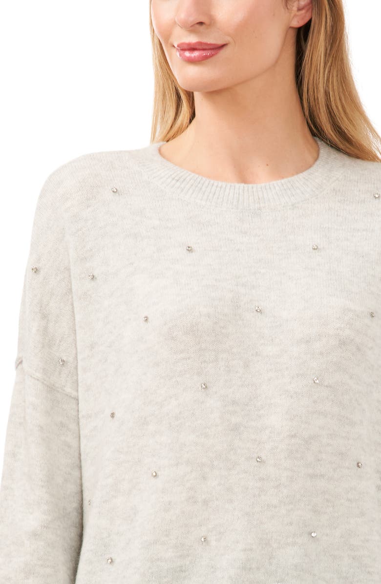 CeCe Rhinestone Embellished Crewneck Sweater, Alternate, color, Silver Hthr