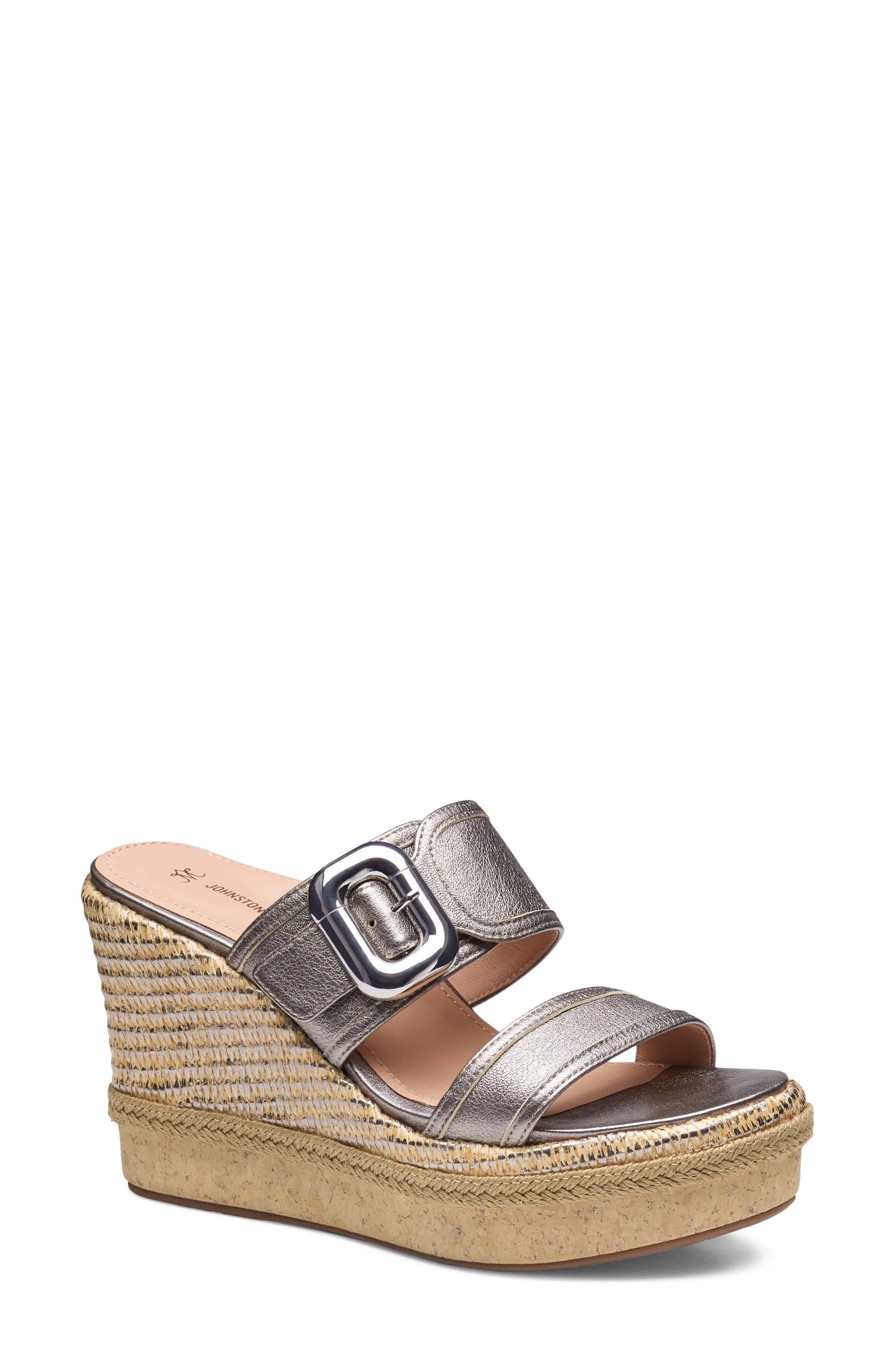 Johnston & Murphy Addison Buckle Platform Wedge Slide Sandal, Main, color, Light Bronze Sheepskin
