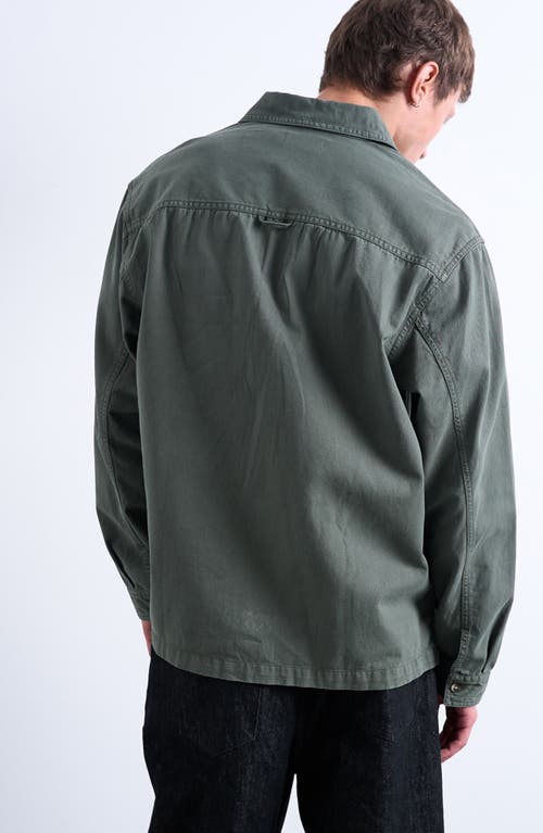 Topman Long Sleeve Washed Overshirt In Green