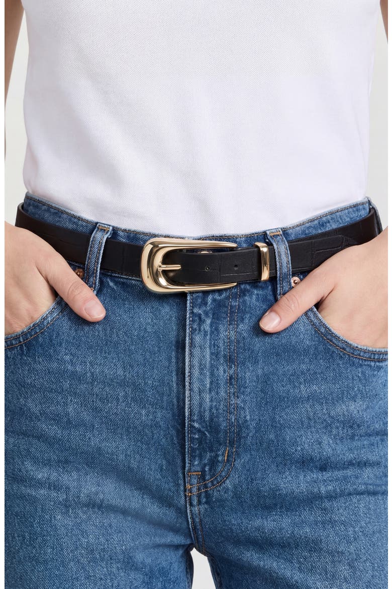 Leather Belt, Alternate, color, BLACK AND GOLD