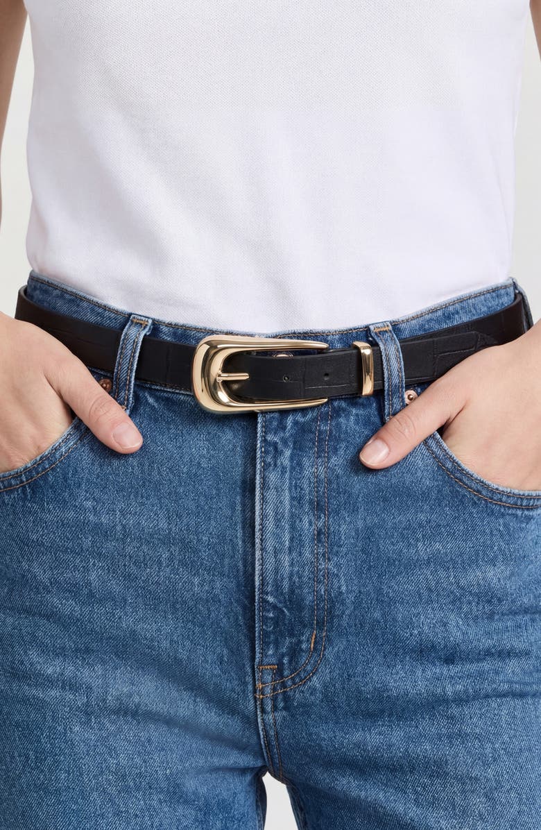 Ettika Snakeskin Print Leather Belt, Alternate, color, Black And Gold