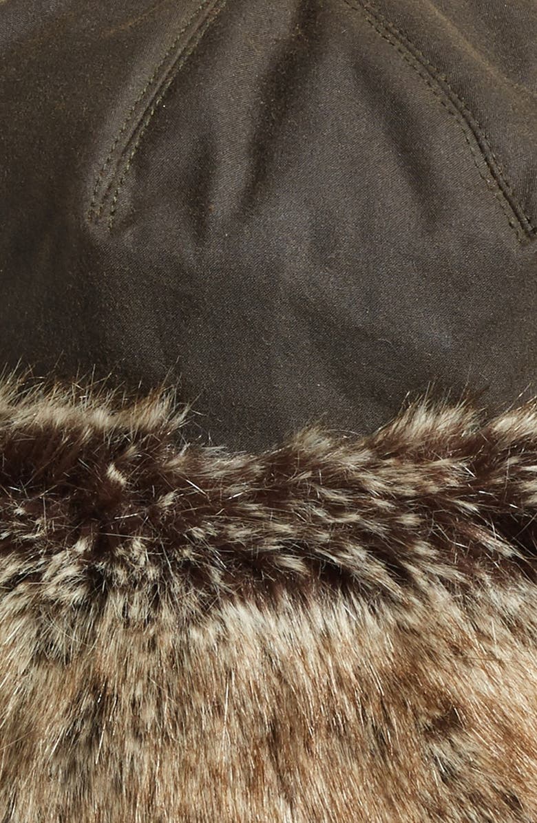 Barbour 'Ambush' Waxed Cotton Hat with Faux Fur Trim, Alternate, color, Olive